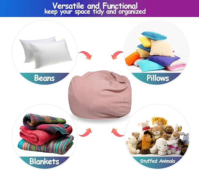 Stuffed Animal Bean Bag Storage Chair Cover for Kids Teens Adults (No Filler) Soft Washable Premium Corduroy Organizing Plush Toys Comfortable Organizer Keep Clutter with Premium Zipper Medium - LeafyLoom