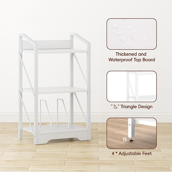 Vagusicc 3 Tier Bookshelf, Small Book Shelf Industrial Bookshelf, Wood Short Book Shelf Office Shelves with Metal Frame, White Open Shelf Storage Organizer Bookcase for Living Room Bedroom, White - LeafyLoom