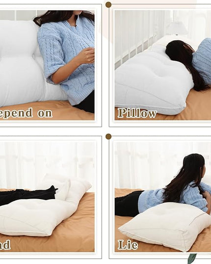 Headboard Wedge Pillow Triangular Bed Rest Reading Backrest Body Bolster Cushion Back Support Long Bolster Pillow for Bed Gifts with Removable Cover(White, Queen (59 x 20 x 8 Inch)) - LeafyLoom