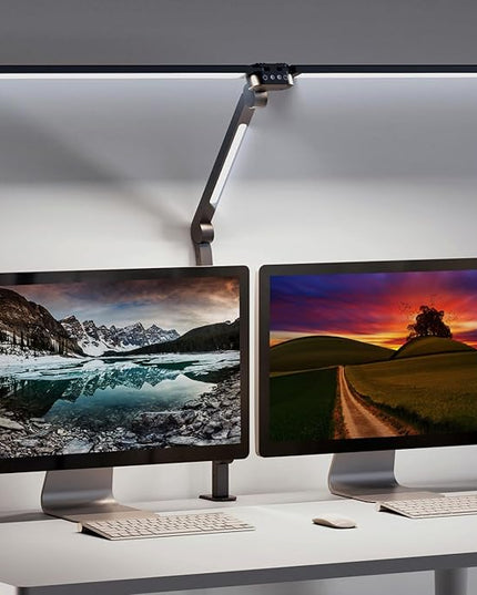 LED Desk Lamp, Flexible Desk Light with Clamp, Dual Light 25 Lighting Eye-Caring Modes Table Lamp with Solid Base, Eye-Caring Desk Lamp with Remote Control,Reading Desk Lamps for Home Office - LeafyLoom