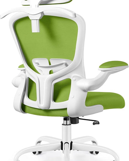 FelixKing Office Chair with Headrest, Ergonomic Desk Chair with Wheels, Task Swivel Comfy Chair with Adjustable Lumbar Support, Breathable Mesh Computer Chair with flip-up Armrests (Green) - LeafyLoom
