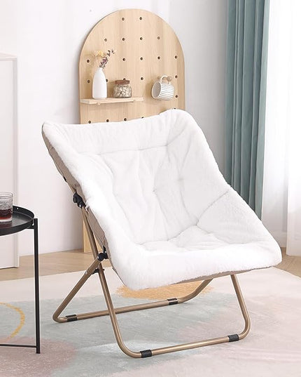 Tiita Comfy Saucer Chair, Soft Faux Fur Oversized Folding Accent Chair, Lounge Lazy Chair for Kids Teens Adults, Metal Frame Moon Chair for Bedroom, Living Room, Dorm Rooms - LeafyLoom