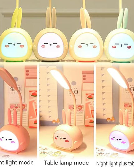 Cute Bunny Desk Lamp, Portable LED Desk Lamps with Night Light,Rabbit Foldable USB Rechargeable Reading Light for Children Boys Girls Study (Blue) - LeafyLoom