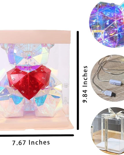 Glowing Teddy Bear Night Light LED Lights Up Bear Galaxy Bear Lamp for Girlfriend, Mom, Permanent Gift for Valentine's Day, Mother's Day, Anniversary and Birthday With Exquisite Transparent Gift Box - LeafyLoom