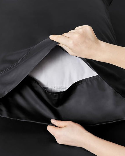 Bedsure Twin XL Sheet Set Dorm Bedding, Cooling Sheets Twin Extra Long Sheets, Rayon Derived from Bamboo, Deep Pocket Up to 16", Hotel Luxury Silky Bedding Sheets & Pillowcases, Black