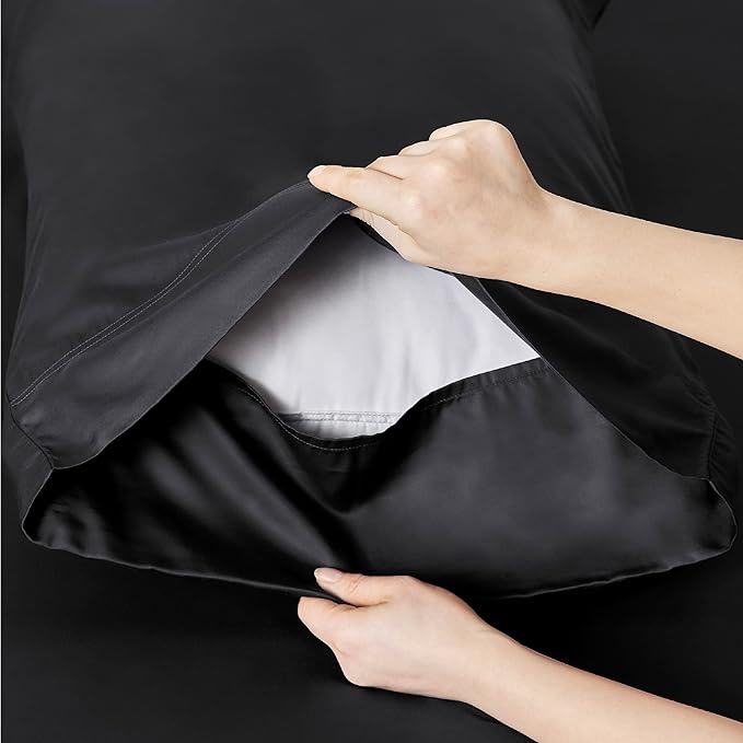 Bedsure Twin Sheets Set, Cooling Sheets Twin Size Bed Set, Rayon Derived from Bamboo, Twin Size Sheets, Breathable & Soft Bed Sheets, Hotel Luxury Silky Bedding Sheets & Pillowcases, Black - LeafyLoom