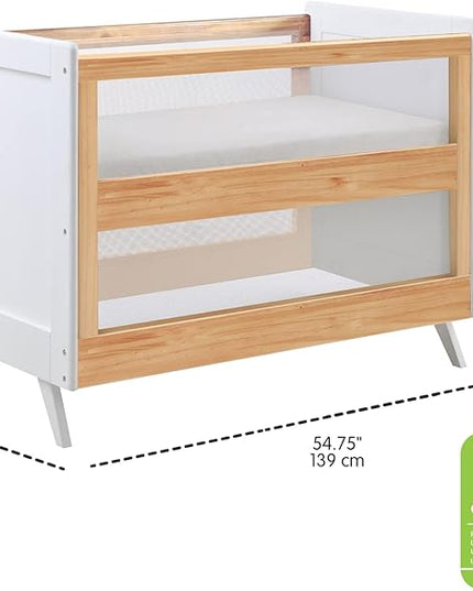 BreathableBaby Breathable Mesh 3-in-1 Convertible Crib (Toddler Bed Kit Sold Separately) — Beech & White — Two Adjustable Mattress Heights — Greenguard Gold Certified - LeafyLoom