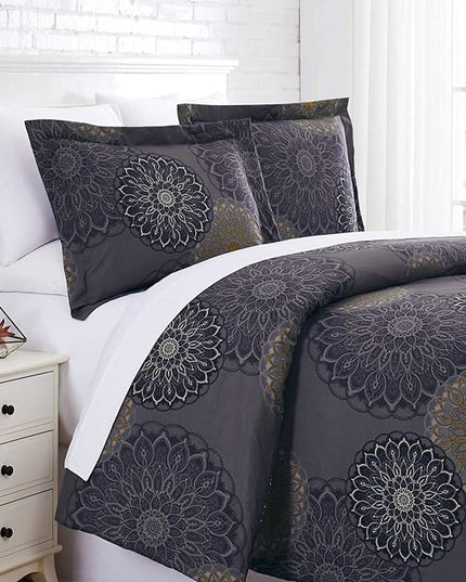 Southshore Fine Living, Inc. Oversized Full/Queen Comforter Bedding Set, Down Alternative Boho Bedspread, Paisley Floral Comforter, Full Size/Queen with 2 Matching Shams, Midnight Floral Black - LeafyLoom