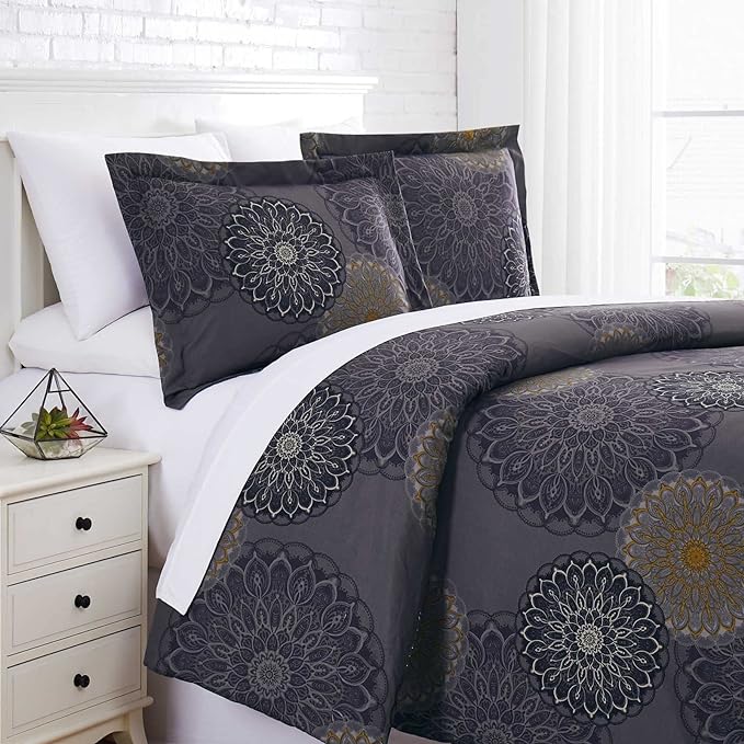Southshore Fine Living, Inc. Oversized Full/Queen Comforter Bedding Set, Down Alternative Boho Bedspread, Paisley Floral Comforter, Full Size/Queen with 2 Matching Shams, Midnight Floral Black - LeafyLoom