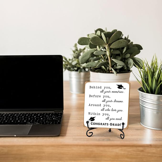 Graduation Gifts for Her Him, Inspirational Desk Decor Wood Plaque with Stand, Congrats Grad Gift for Senior College Graduated Women Girl-A31 - LeafyLoom