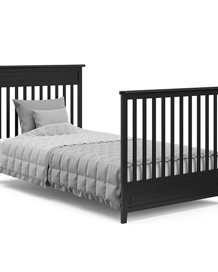 Storkcraft Petal 4-in-1 Convertible Mini Crib (Black) – GREENGUARD Gold Certified, Converts to Daybed and Twin-Size Bed, includes Bonus 2.75-inch Mini Crib Mattress - LeafyLoom