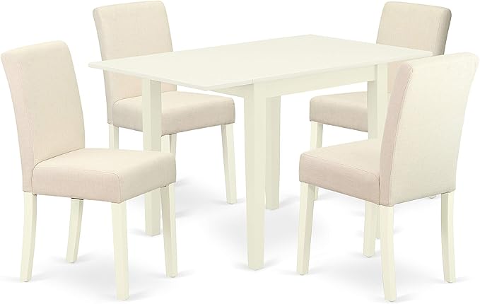 East West Furniture 1NDAB5-LWH-02 5 Piece Modern Dining Set Includes a Rectangle Wooden Table with Dropleaf and 4 Light Beige Linen Fabric Upholstered Chairs, 30x48 Inch - LeafyLoom