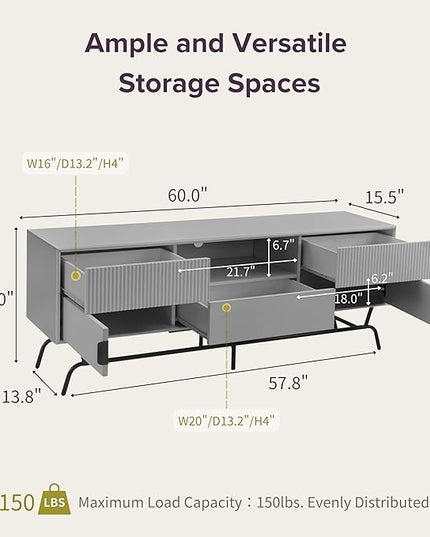 24/7 Shop at Home Quin Modern TV Stand with Storage Drawers, Media Console Cabinet, Entertainment Center for 65 inch Television, Unique Living Room Furniture, Grey Pure - LeafyLoom