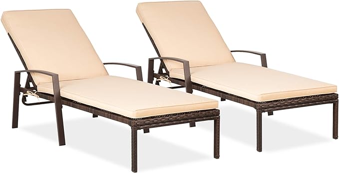 Pamapic 8512 Pieces, Chaise Thickened Cushion, PE Rattan Steel Frame Pool Lounge Chair Set for Patio Backyard Porch Garden Poolside, 2 PCS, Beige - LeafyLoom