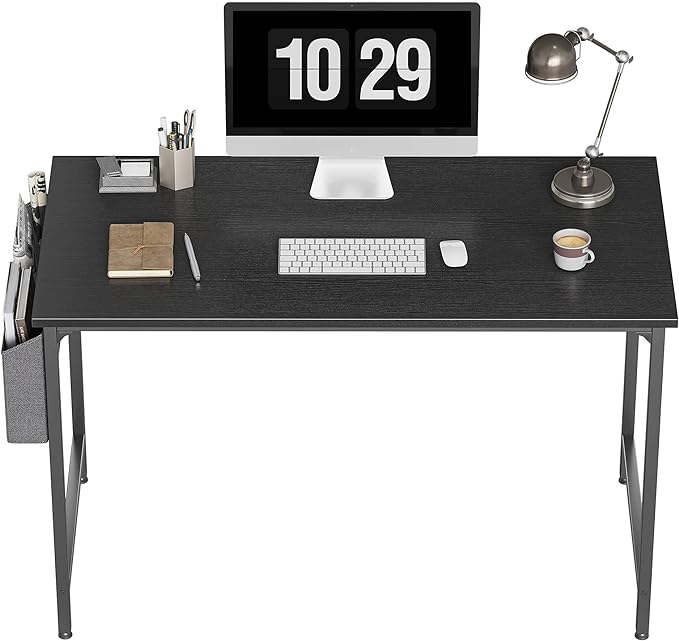 CubiCubi Computer Desk 40" Study Writing Table for Home Office, Modern Simple Style PC Desk, Black Metal Frame, Black - LeafyLoom