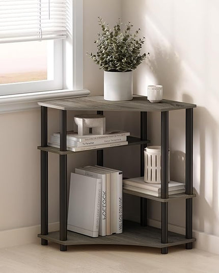 Furinno Turn-N-Tube Multipurpose Corner Shelf, Display Rack, Bookshelf, French Oak/Black - LeafyLoom