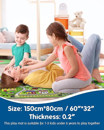Booooom Jackson City Playmat Rug, Green, 60 x 32 inches, Non-Slip, Machine Washable, Compatible with Hot Wheels and Matchbox Cars, Ideal for Kids Room or Playroom - LeafyLoom
