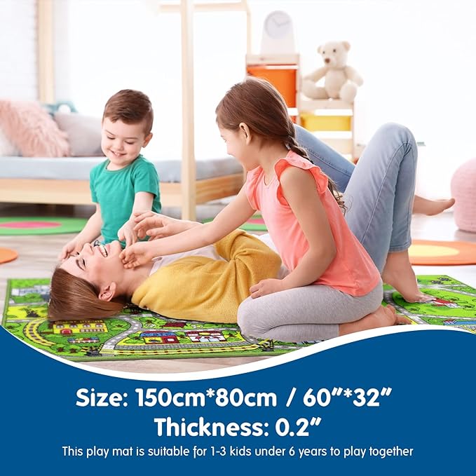 Booooom Jackson City Playmat Rug, Green, 60 x 32 inches, Non-Slip, Machine Washable, Compatible with Hot Wheels and Matchbox Cars, Ideal for Kids Room or Playroom - LeafyLoom