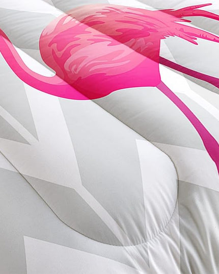 Flamingo Comforter Set Full Size Tropical Flamingo Geometric Stripe Bedding Set Flamingo Quilted Duvet for Kids Girls Boys Adult with 1 Comforter and 2 Pillowcases - LeafyLoom