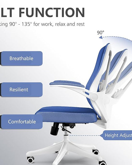 Office Chair with 350LBS Capacity, Ergonomic Comfort Home Desk Chair, Mid Back Gaming Chair with Wheels, Adjustable Height, Lumbar Support, Flip-up Armrest - LeafyLoom