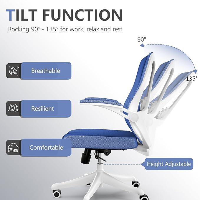 Office Chair with 350LBS Capacity, Ergonomic Comfort Home Desk Chair, Mid Back Gaming Chair with Wheels, Adjustable Height, Lumbar Support, Flip-up Armrest - LeafyLoom