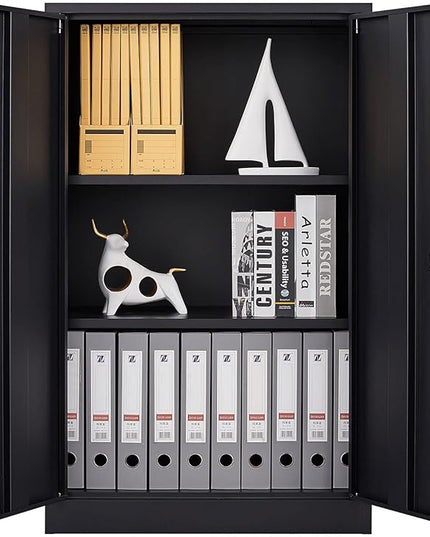 41.97" Metal Storage Doors and Adjustable Shelf,Folding Filing Cabinets w/Solid Steel Tube Locking Shaft,for Home Office,School,Garage,Black - LeafyLoom