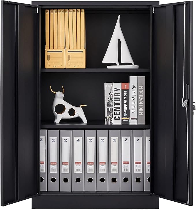 41.97" Metal Storage Doors and Adjustable Shelf,Folding Filing Cabinets w/Solid Steel Tube Locking Shaft,for Home Office,School,Garage,Black - LeafyLoom