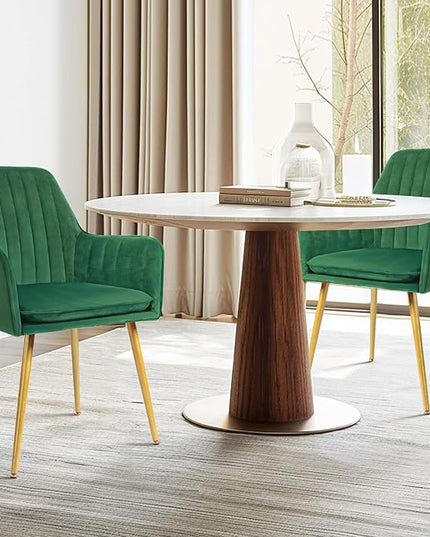 CangLong Furniture Modern Living Dining Room Accent Arm Chairs Club Guest with Gold Metal Legs, Set of 2, Green - LeafyLoom