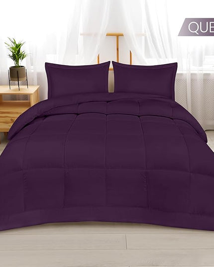 Utopia Bedding Queen Size Comforter Set with 2 Pillow Shams, Bedding Comforter Sets, Down Alternative Plum/Purple Comforter, Soft and Comfortable, Machine Washable - LeafyLoom