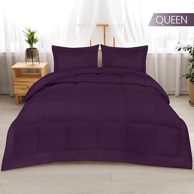Utopia Bedding Queen Size Comforter Set with 2 Pillow Shams, Bedding Comforter Sets, Down Alternative Plum/Purple Comforter, Soft and Comfortable, Machine Washable - LeafyLoom