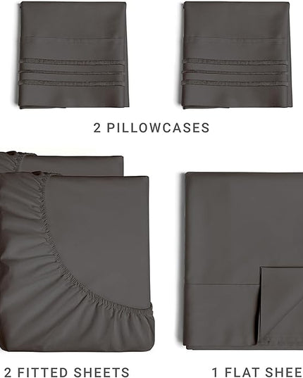 Split King Size 5 Piece Sheet Set - Comfy Breathable & Cooling Sheets - Hotel Luxury Bed Sheets for Women & Men - Deep Pockets, Easy-Fit, Soft & Wrinkle Free Sheets - Charcoal Oeko-Tex Bed Sheet Set - LeafyLoom