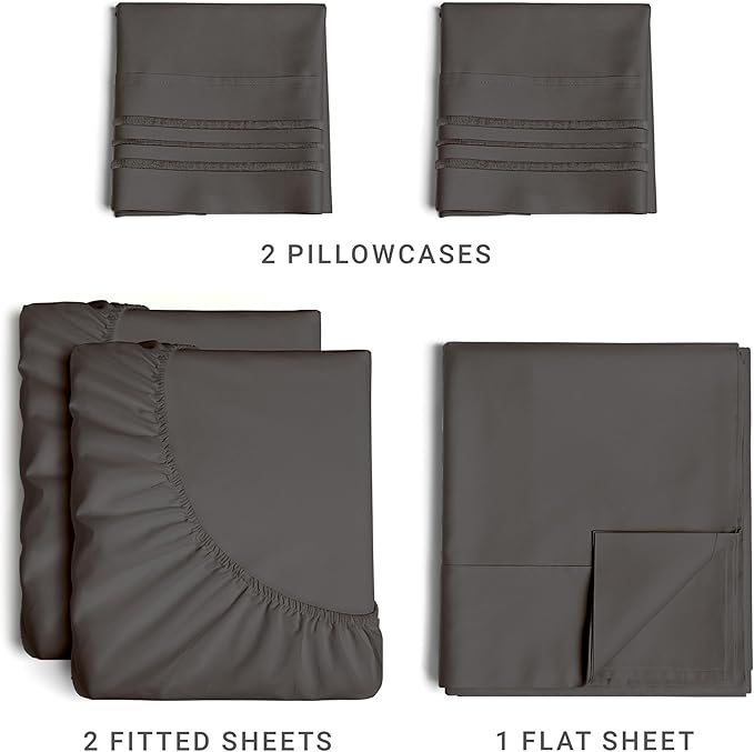 Split King Size 5 Piece Sheet Set - Comfy Breathable & Cooling Sheets - Hotel Luxury Bed Sheets for Women & Men - Deep Pockets, Easy-Fit, Soft & Wrinkle Free Sheets - Charcoal Oeko-Tex Bed Sheet Set - LeafyLoom