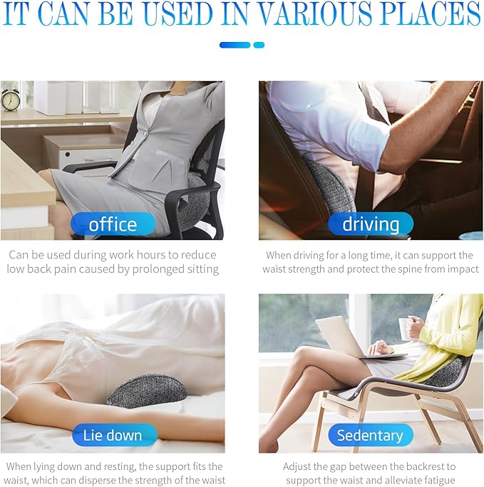 Lumbar Support Pillow - Memory Foam for Low Back Pain Relief, Ergonomic Streamline Car Seat, Office Chair, Recliner and Bed (Dark Gray) - LeafyLoom