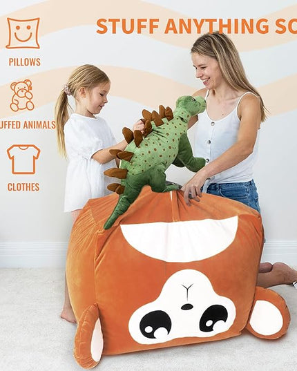 Aubliss Unicorn Stuffed Animal Storage Bean Bag Chair for Kids, Velvet Extra Soft Beanbag Chairs Cover, X-Large Stuffable Zipper Bean Bag for Organizing Plush Toys Girls Bedroom Decor, Monkey - LeafyLoom
