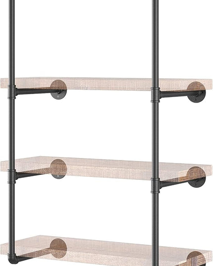 Yuanshikj 2Pc (42" tall 12" deep, 3/4") Industrial Wall Mount iron Pipe Shelf Shelves Shelving Bracket Vintage Retro Black DIY Open Bookshelf Storage Home Kitchen (2 Pcs 3Tier Hardware only) - LeafyLoom