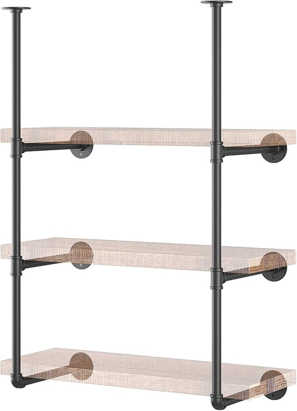 Yuanshikj 2Pc (42" tall 12" deep, 3/4") Industrial Wall Mount iron Pipe Shelf Shelves Shelving Bracket Vintage Retro Black DIY Open Bookshelf Storage Home Kitchen (2 Pcs 3Tier Hardware only) - LeafyLoom
