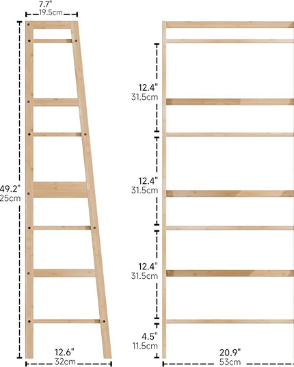 Ladder Shelf, 4-Tier Bookshelf, Bamboo Leaning Bookcase, Display Storage Rack Organizer, Freestanding Flower Plant Stand for Living Room, Home Office, Kitchen, Natural - LeafyLoom