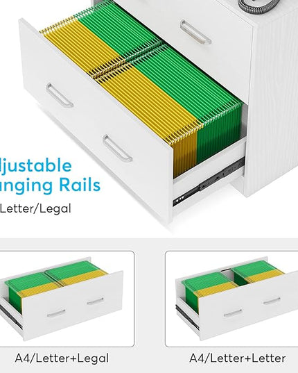 Lateral File Cabinet with 2 Drawers, 31.5 Inches Large Filing Cabinet for Hanging Letter/Legal/F4/A4 Size Files with Lock, Home Office, White - LeafyLoom