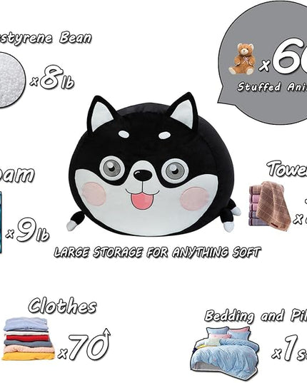 Toy Organizers and Storage for Kids Room Decorations, Childrens Bean Bag Chairs Black Cute Dog, Extra Large Size, Velvet Super Soft Cover Only - LeafyLoom
