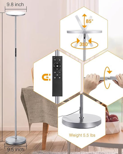 OUTON Floor Lamp, 30W 2400LM LED Modern Torchiere Sky Lamp, Super Bright Dimmable Standing Tall Lamp with 4 Color Temperature, Remote Touch Control, 1-H Timer for Living Room Bedroom Office,Space Grey - LeafyLoom