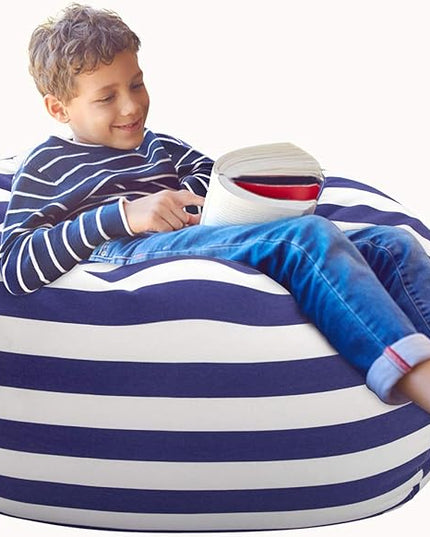 Aubliss Stuffed Animal Bean Bag Storage Chair (Royal Blue/White Striped, X-Large (48'')) - LeafyLoom