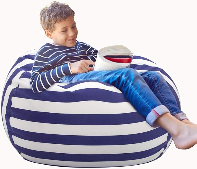 Aubliss Stuffed Animal Bean Bag Storage Chair (Royal Blue/White Striped, X-Large (48'')) - LeafyLoom
