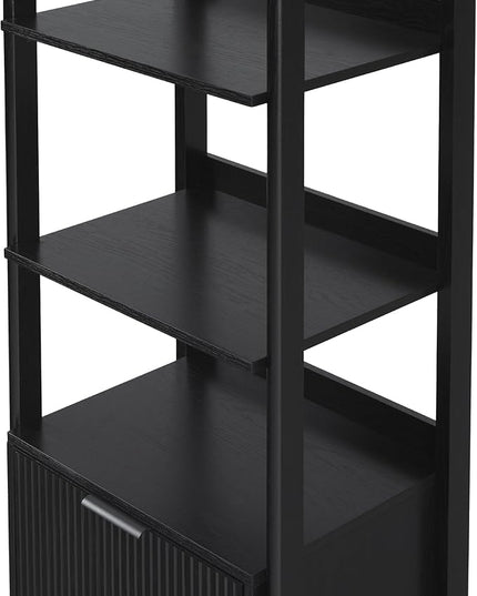 Walker Edison Modern Narrow Open Bookshelf Bottom, 22 Inch, One-Drawer Black - LeafyLoom