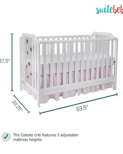 Suite Bebe Celeste 3 in 1 Convertible Island Crib, Wood and Acrylic, White - LeafyLoom