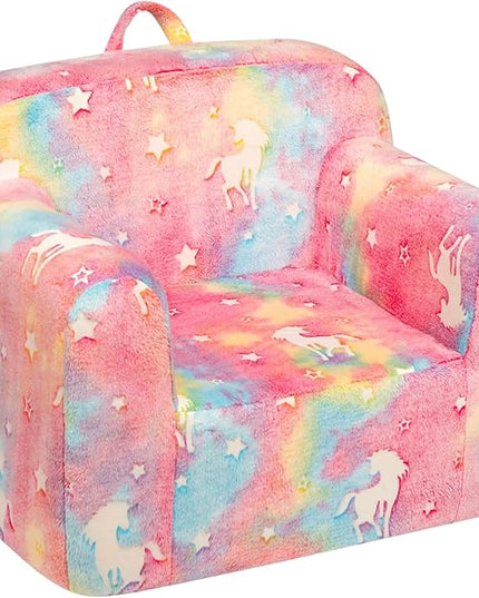 ALIMORDEN Kids Ultra-Soft Snuggle Foam Filled Chair, Cuddly Sherpa Reading Couch for Boys and Girls,Glow-in-The-Dark Unicorn Pattern - LeafyLoom