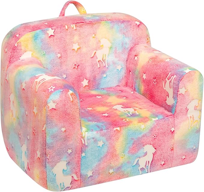 ALIMORDEN Kids Ultra-Soft Snuggle Foam Filled Chair, Cuddly Sherpa Reading Couch for Boys and Girls,Glow-in-The-Dark Unicorn Pattern - LeafyLoom