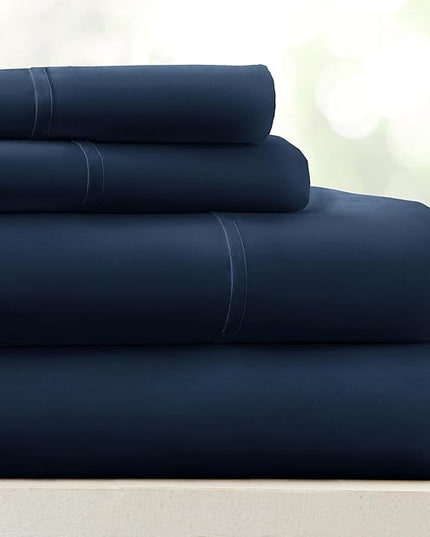 Linen Market Bed Sheets for Queen Size Bed (Navy) - Sleep Better Than Ever with These Soft and Cooling Queen Sheets - Deep Pocket Fits 16" Thick Beds - 4 Piece Queen Sheet Set - LeafyLoom