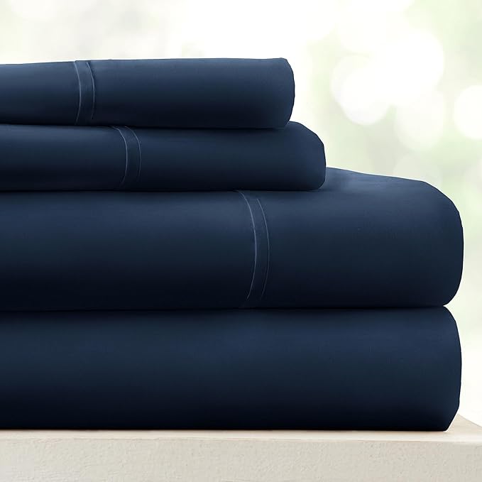Linen Market Bed Sheets for Queen Size Bed (Navy) - Sleep Better Than Ever with These Soft and Cooling Queen Sheets - Deep Pocket Fits 16" Thick Beds - 4 Piece Queen Sheet Set - LeafyLoom