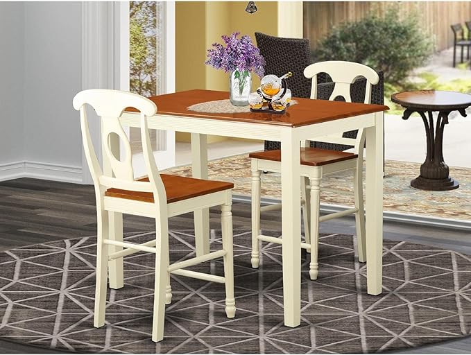 East West Furniture Yarmouth 3 Piece Kitchen Counter Height Set Contains a Rectangle Dining Room Table and 2 Wooden Seat Chairs, 30x48 Inch, Buttermilk & Cherry - LeafyLoom