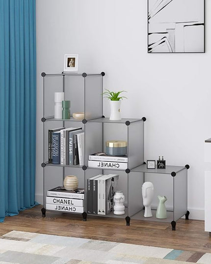 HOMIDEC 6-Cube Light Grey Cube Storage Organizer, Modular Storage Shelf with Hammer, Bin Cabinet Closet Bookshelf for Living Room, Bedroom, Office, Each Cube Size 11.8 x 11.8 inch - LeafyLoom